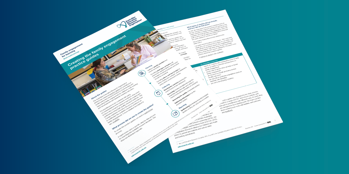 Two A4 paper sheets with the AERO family engagement brief methodology